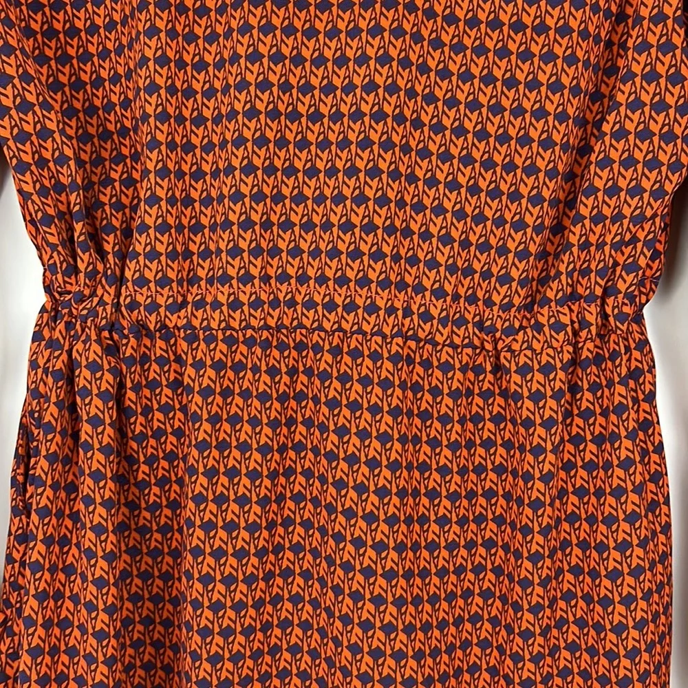 MAISON JULES button down shirt dress roll tab collared orange and navy M - Picture 6 of 13